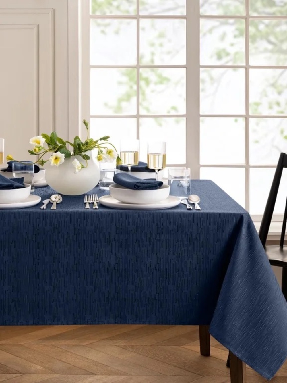 Classic Navy Textured Tablecloth - Home Dining